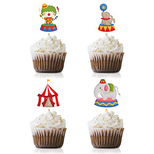 Circus Cupcake-Topper Picks, 24 Stück Karneval Babyparty Geburtstag Party Supplies Dekorationen von MAGJUCHE