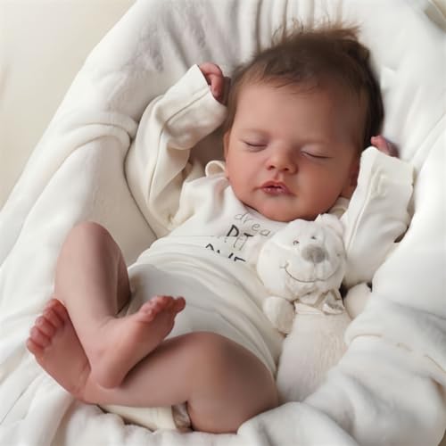 MAIHAO 18 Zoll Reborn Puppe Lebensechte Babypuppe Reborn Babys Realistische Puppen Weicher Baumwollkörper Sieht aus wie EIN echtes Baby (Jungen mit geschlossenen Augen) (weißes Kleid) von MAIHAO