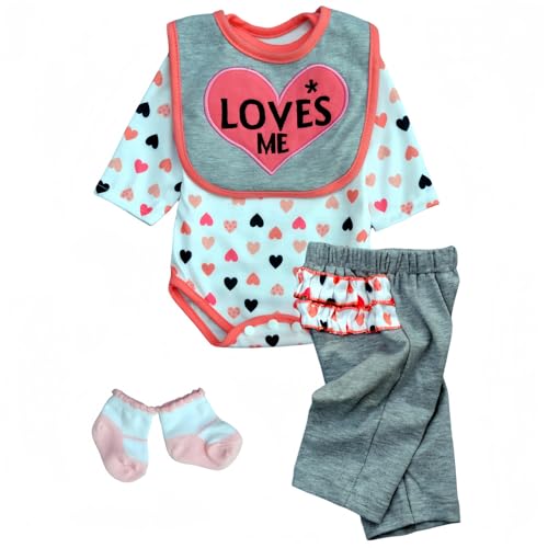 Reborn Babypuppen Kleidung 4pcs Set Outfit Zubehör für 43-55 cm Neugeborene Babypuppe Junge & Mädchen 【Herzförmiges Muster】 von MAIHAO