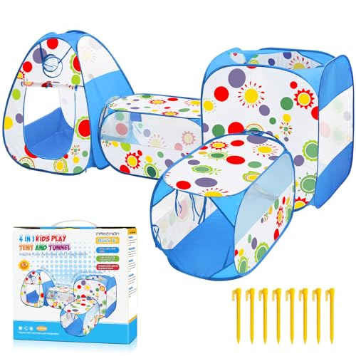 MAIKEHIGH Kinder Spielzelt mit Tunnel, 4 in 1 Pop Up Kinderzelt Bällebad Falten Krabbeltunnel Drinnen Draussen Garten Spiel Junge Mädchen Baby Geschenke von MAIKEHIGH