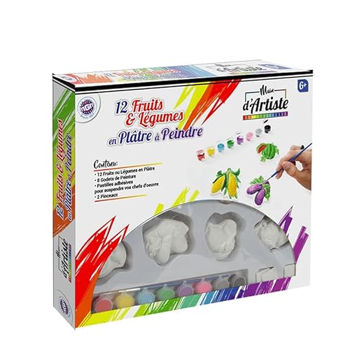 MAIN D'ARTISTE Box mit 12 FR�chten von 7 cm in Gips zum Malen + 8 Messl�ffel Farbe + 1 Pinsel von MAIN D'ARTISTE