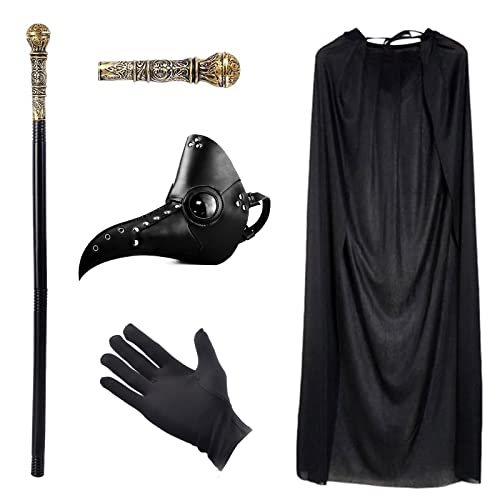 Pest-Arzt-Kostüm, Pest-Ärzte-Maske, Retro-Gothic-Halloween-Kostüm, Requisiten, lange Nase, Vogel, Steampunk-Maske, schwarze Kapuzenumhang, Umhang, schwarze Handschuhe für Halloween-Party, Cosplay von MAINOSHY