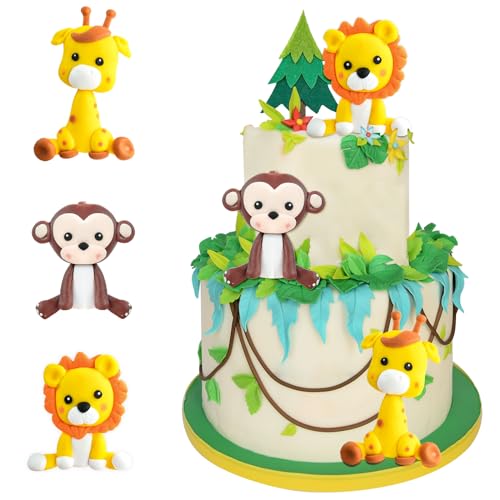 Dschungel Tortendeko, 3 PCS Tortendeko Tiere, Tiere Geburtstag Tortendeko, Zoo Tiere Cake Topper, Waldtiere Figuren Cake Topper, Kuchendeko Geburtstag Waldtiere, Tortendekoration für Kinder von MAIROX