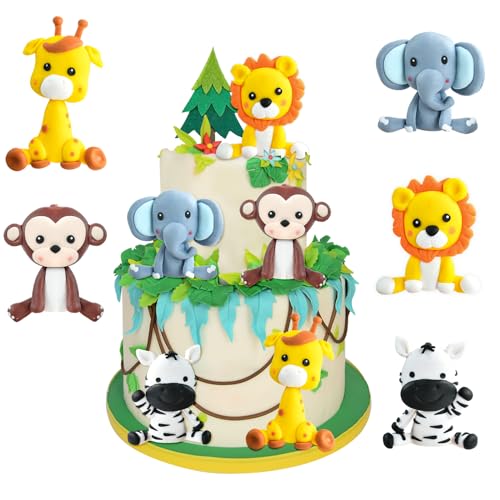 Dschungel Tortendeko, 5 PCS Tortendeko Tiere, Tiere Geburtstag Tortendeko, Zoo Tiere Cake Topper, Waldtiere Figuren Cake Topper, Kuchendeko Geburtstag Waldtiere, Tortendekoration für Kinder von MAIROX