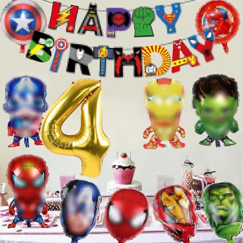 Geburtstag Dekoration Set, Happy Birthday Banner,Exquisite Cartoon Geburtstag Ballon, Geburtstag Banner,Kinder Party Deko, Jungen, Mädchen, Kinder, Thema Party (golden 4) von MAIROX