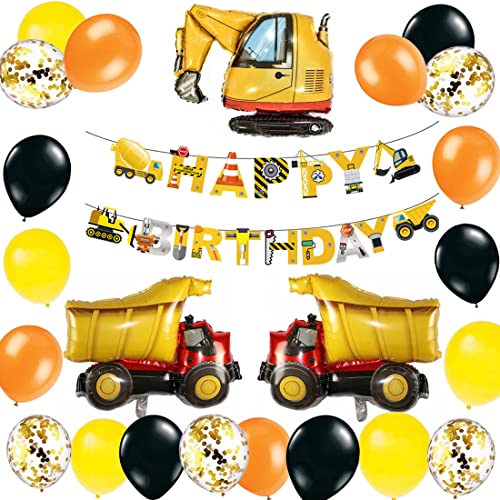 Geburtstagsdeko Jungen Bagger Geburtstag Deko Kindergeburtstag Deko Baustelle Truck Bagger Folienballon Baufahrzeug Baustelle Happy Birthday Banner für Kinderzimmer Kindergarten BAU Party Dekoration von MAKFORT