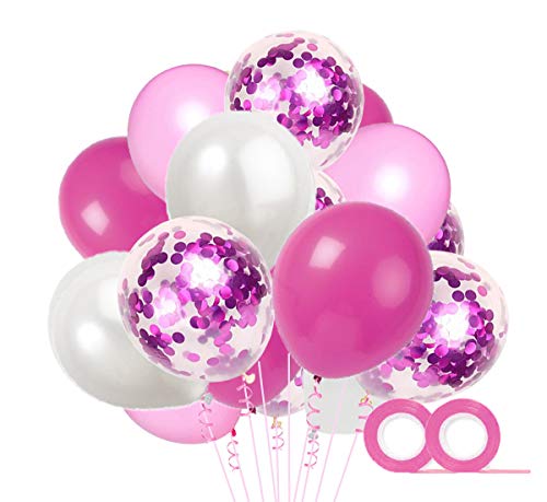 MAKFORT 60 Stück Rosa und Weiß Luftballons mit Konfetti Ballons Rosa und 2XLuftschlangen Helium Ballons für Hochzeit Geburstagsdeko Babyparty Mädchen Dekoration von MAKFORT