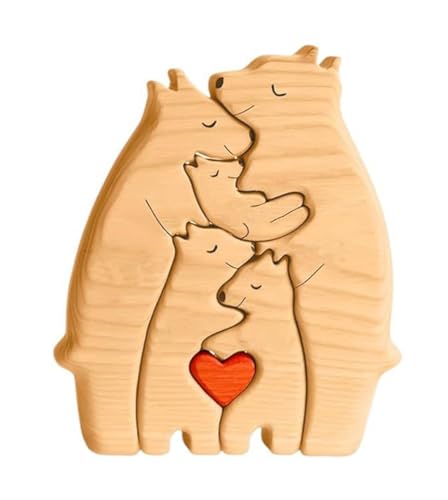 Personalisiertes Holzkunstpuzzle der Bärenfamilie mit 2-6 Namen Holz Bär Skulpturen Desktop Geschenke für Familie，Ornament für Zuhause Tischdekoration von MAKFORT