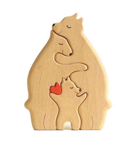 Personalisiertes Holzkunstpuzzle der Bärenfamilie mit 2-6 Namen Holz Bär Skulpturen Desktop Geschenke für Familie，Ornament für Zuhause Tischdekoration von MAKFORT