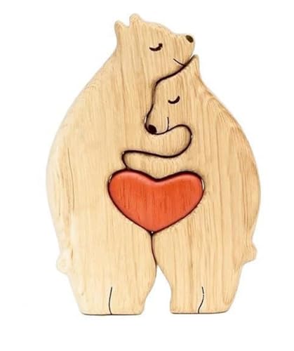 Personalisiertes Holzkunstpuzzle der Bärenfamilie mit 2-6 Namen Holz Bär Skulpturen Desktop Geschenke für Familie，Ornament für Zuhause Tischdekoration von MAKFORT