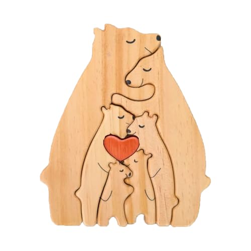 Personalisiertes Holzkunstpuzzle der Bärenfamilie mit 2-6 Namen Holz Bär Skulpturen Desktop Geschenke für Familie，Ornament für Zuhause Tischdekoration von MAKFORT