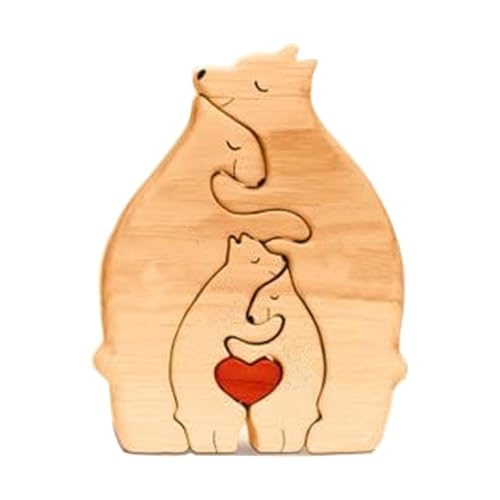 Personalisiertes Holzkunstpuzzle der Bärenfamilie mit 2-6 Namen Holz Bär Skulpturen Desktop Geschenke für Familie，Ornament für Zuhause Tischdekoration von MAKFORT