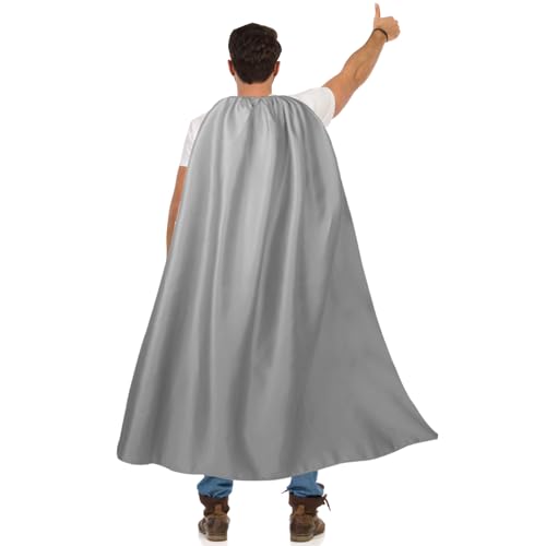 Maklulu Superhelden-Umhänge und Masken für Erwachsene, Halloween-Vampir-Capes, Superhelden-Party, Umhang, Superhelden-Kostüm (Silbergrau, 140 cm) von MAKLULU