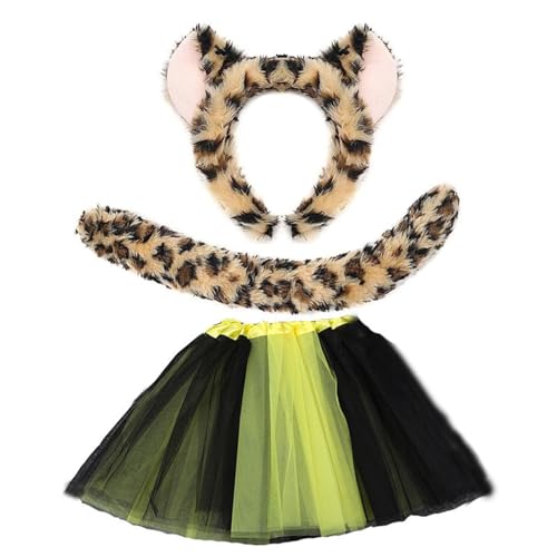 MALSSE Leoparden-Kostüm für Kinder, Mädchen, Leopardenohren, Stirnband, Schwanz, Fliege, Schwanz, Tutus, Rock, Tier-Cosplay-Zubehör MALSSE Leoparden-Kostüm für Kinder, Mädchen, Leopardenohren, Stirnband, Schwanz, Fliege, Schwanz, Tutus, Rock, Tier-Cosplay-Zubehör von MALSSE