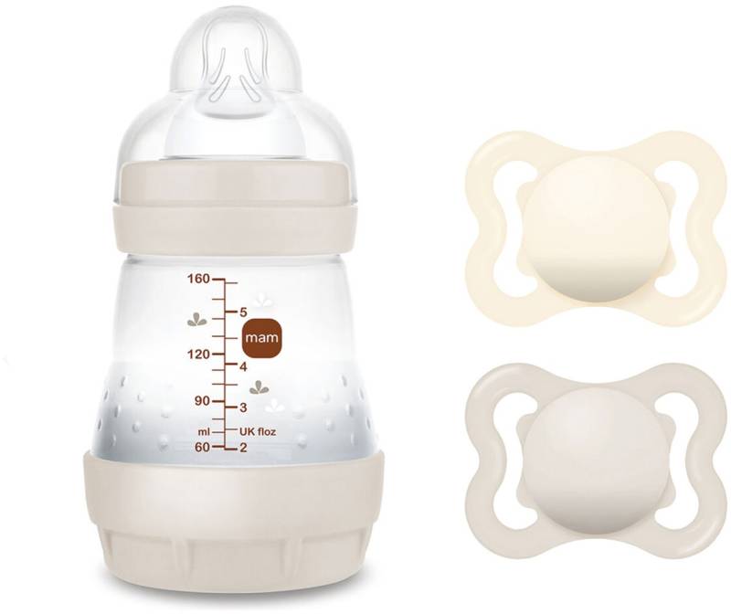 MAM Air Naturgummi Schnuller 0-6m &  Easy Start Babyflasche Anti-Kolik 160 ml, Neutral von MAM