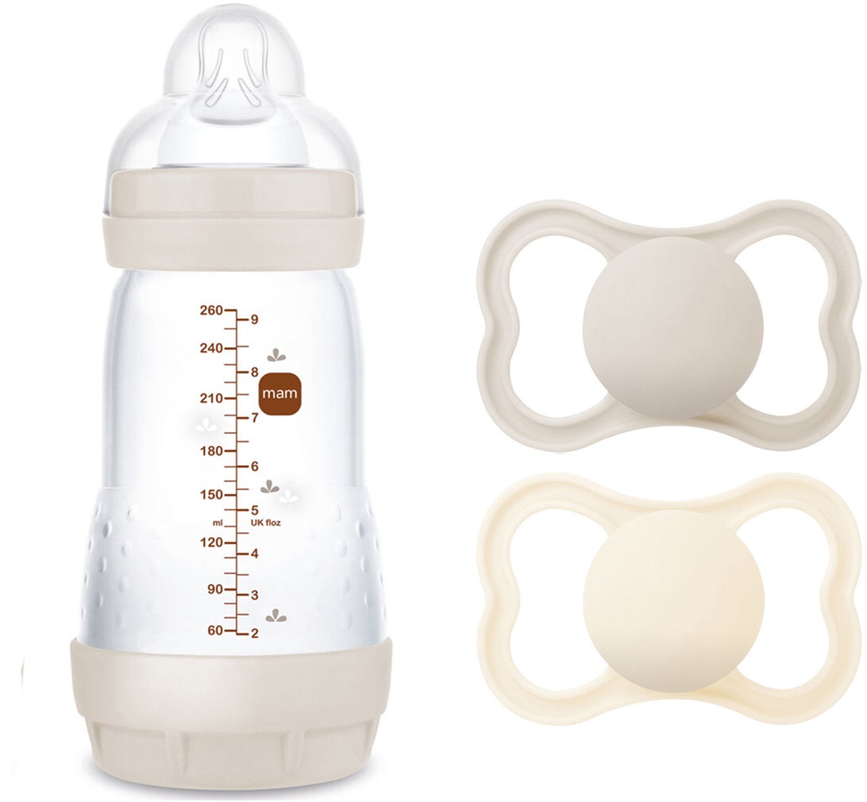 MAM Air Naturgummi Schnuller 6-16m &  Easy Start Babyflasche Anti-Kolik 260 ml, Neutral von MAM