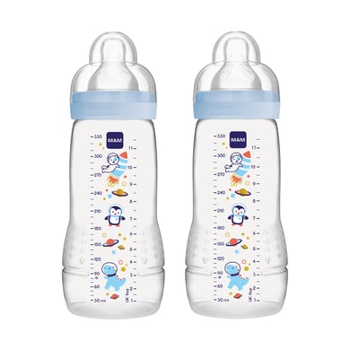 MAM Babyflasche Easy Active™ Größe 2 ab 4+M 330 ml, Weltall blau im Doppelpack von MAM