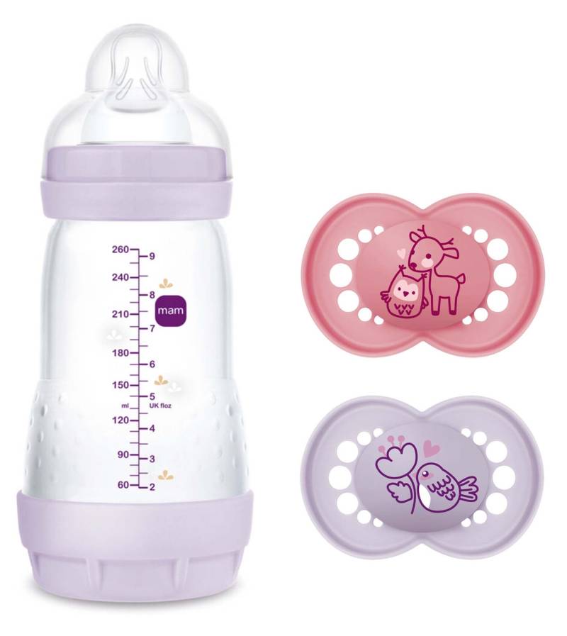 MAM Original Silikon Schnuller 16-36m 2er-Pack &  Easy Start Babyflasche Anti-Kolik 260 ml, Rosa von MAM