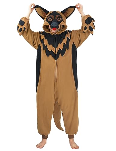 MAMHSABC Unisex Erwachsene Deutscher Schäferhund Einteiler Tier Cosplay Einteiler Pyjama Weihnachten Halloween Kostüm Nachtwäsche für Frauen, Einteiler mit Deutschem Schäferhund, M von MAMHSABC