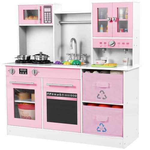 MAMIZO Kinderküche Holz, Spielküche mit Licht und Sound, Puppenküche Holz für Kinder, 90x30x90 cm kinderküchen, mit Küchenzubehör und 2PCS Aufbewahrungsboxen, Spielzeug für Kinder ab 3 Jahren, Rosa MAMIZO Kinderküche Holz, Spielküche mit Licht und Sound, Puppenküche Holz für Kinder, 90x30x90 cm kinderküchen, mit Küchenzubehör und 2PCS Aufbewahrungsboxen, Spielzeug für Kinder ab 3 Jahren, Rosa von MAMIZO