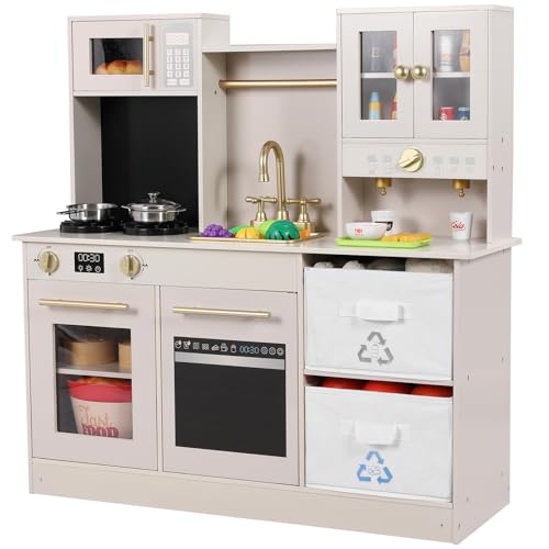 MAMIZO Kinderküche Holz, Spielküche mit Licht und Sound, Puppenküche Holz für Kinder, 90x30x90 cm kinderküchen, mit Küchenzubehör und 2PCS Aufbewahrungsboxen, Spielzeug für Kinder ab 3 Jahren, Beige MAMIZO Kinderküche Holz, Spielküche mit Licht und Sound, Puppenküche Holz für Kinder, 90x30x90 cm kinderküchen, mit Küchenzubehör und 2PCS Aufbewahrungsboxen, Spielzeug für Kinder ab 3 Jahren, Beige von MAMIZO