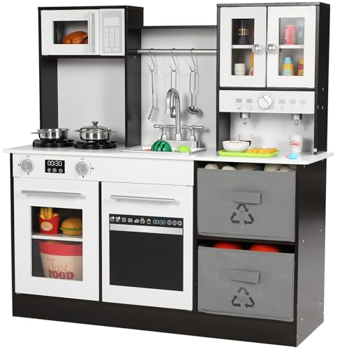 MAMIZO Kinderküche Holz, Spielküche mit Licht und Sound, Puppenküche Holz für Kinder, 90x30x90 cm kinderküchen, mit Küchenzubehör und 2PCS Aufbewahrungsboxen, Spielzeug für Kinder ab 3 Jahren, Braun MAMIZO Kinderküche Holz, Spielküche mit Licht und Sound, Puppenküche Holz für Kinder, 90x30x90 cm kinderküchen, mit Küchenzubehör und 2PCS Aufbewahrungsboxen, Spielzeug für Kinder ab 3 Jahren, Braun von MAMIZO