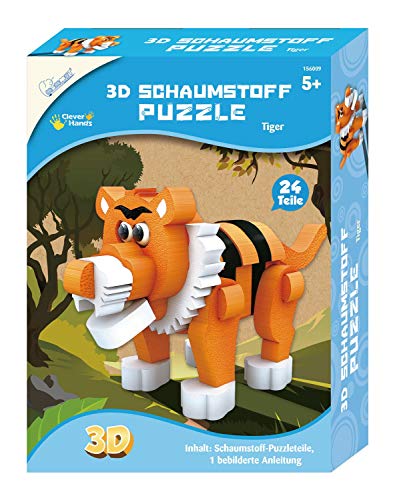 Mammut 156009 - Bastelset 3D Puzzle Tiger, Puzzlespiel mit Safari Tieren, Tierpuzzle aus Schaumstoff, Komplettset mit Puzzleteilen und Anleitung, Kreatives Puzzleset für Kinder ab 5 Jahre von Mammut Spiel & Geschenk