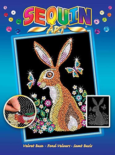 Mammut Spiel & Geschenk 8041827 Sequin Art Paillettenbild Hase, Steckbild Kreativset, Bastelset mit Styropor Rahmen, samtige Bildvorlage, Pailletten, Steckstiften, Anleitung, für Kinder ab 8 Jahre von Sequin Art