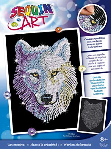 Mammut 8041932 Sequin Art Paillettenbild Schneewolf, Steckbild Kreativset, Bastelset mit Styropor Rahmen, samtige Bildvorlage, Pailletten, Steckstiften, Anleitung, für Kinder ab 8 Jahre von Mammut Spiel & Geschenk