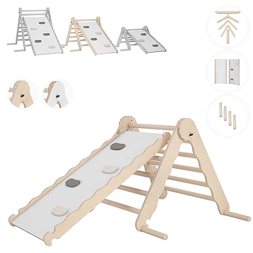 MAMOI® Klettergerüst Indoor, Kletterdreieck mit rutsche Holz, Baby Kinder Klettern, Kletterturm rutschbrett, Kletterbogen kinderrutsche, Regenbogenwippe, Montessori Spielzeug ab 1 Jahr 2/3 Jahre von MAMOI