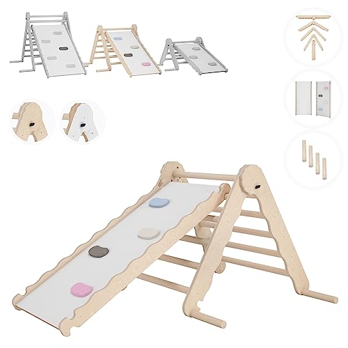 MAMOI® Klettergerüst Indoor, Kletterdreieck mit rutsche Holz, Baby Kinder Klettern, Kletterturm rutschbrett, Kletterbogen kinderrutsche, Klettergerüst, Montessori Spielzeug ab 1 Jahr 2/3 Jahre von MAMOI