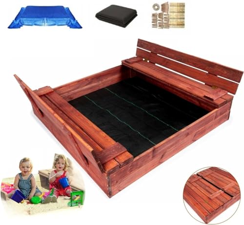 MAMOI Sandkasten mit Deckel 120x120 Sandbox Imprägniert Sandkiste mit Sitzbänken Holz Spielzeug Abdeckung Sitzbänken 150x150 von MAMOI