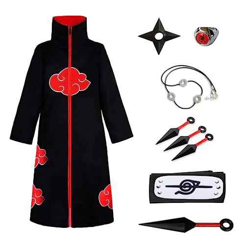 MANBOC Ninja Cosplay Set, Anime Zubehörset Schwarzer Umhang Ninja-Gewand, Halloween, Themenparty-Spielkostüme von MANBOC