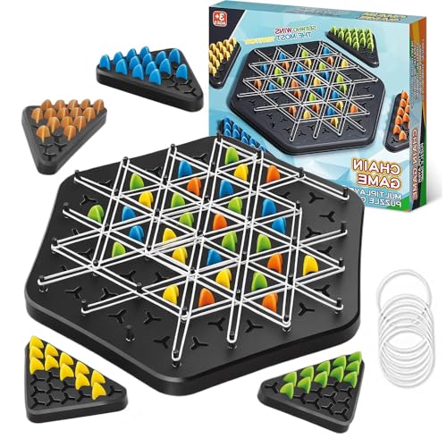 MANGLI Triggle Spiel mit Gummibänder, Geometrisches Schachspiel, Triggle Spiel Set, Knot Logic Spiel Brettspiele Dreieck, Ketten Dreieck Schachspiel Für 2-4 Spieler, Familie, Kinder von MANGLI