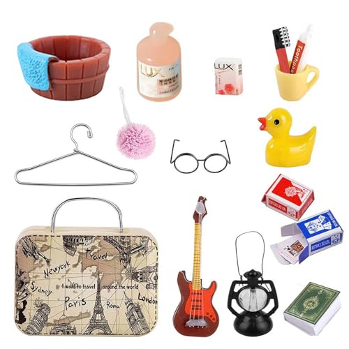 Miniatur Puppenhaus Zubehör,15 Stück Wichtel Zubehör, Miniatur Vintage Deko, Mini Koffer Deko, Mini-Badbällchen, Zahnbürsten, Kleiderständer, Miniatur-Gitarren, Pokerkarten für Puppenhaus Zubehör Miniatur Puppenhaus Zubehör,15 Stück Wichtel Zubehör, Miniatur Vintage Deko, Mini Koffer Deko, Mini-Badbällchen, Zahnbürsten, Kleiderständer, Miniatur-Gitarren, Pokerkarten für Puppenhaus Zubehör von MANGLI