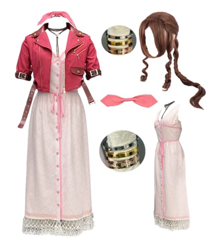 MANMICOS Aerith Gainsborough Anime-Cosplay-Kostüm, US-Größe, Aeris, rosa Kleid, Partyanzug (Größe S) von MANMICOS