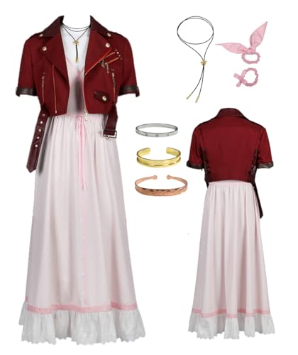 MANMICOS Anime-Aerith-Cosplay-Kostüm, US-Größe, Aeris, rosa Kleid, Partyanzug, Größe L von MANMICOS