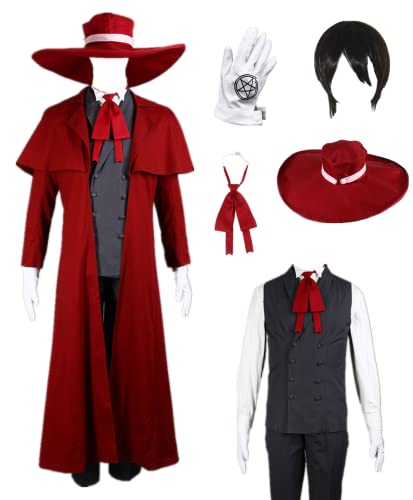 MANMICOS Anime-Alucard-Cosplay-Kostüm, US-Größe, rot, Herrenbekleidung, großer Hut, Anzug (Größe M) von MANMICOS