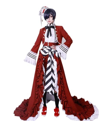 MANMICOS Anime-Ciel-Phantomhive-Cosplay-Kostüme, US-Größe, rotes Kleid, Party, Halloween, Anzug, Größe L von MANMICOS