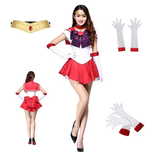 MANMICOS Anime Sailor Mars Cosplay Kostüm Hino Rei Halloween Rock Perücke Anzug, rot, 46 von MANMICOS