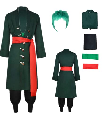 MANMICOS Anime-Zoro-Cosplay-Kostüme, Herrenbekleidung, grüner Robe, Halloweenanzug, Größe M von MANMICOS