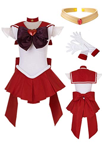 MANMICOS Sailor Moon Sailor Mars Halloween Cosplay Kostüm Hino Rei Halloween Anzug, rot, XXXS von MANMICOS