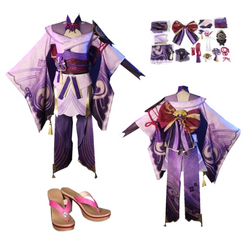 MANMICOS US-Größe, Spiel Cosplay Kostüme, Anime Raiden Shogun Halloween Anzug und Perücke (XX-Large) Lila von MANMICOS