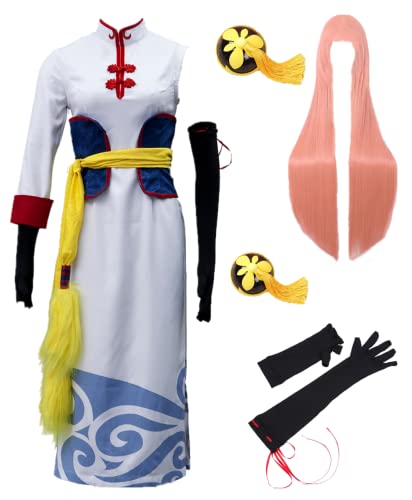 MANMICOS US-Größe Anime Kagura Cosplay Kostüme Damen Weiß Cheongsam Party Anzug (Größe M) von MANMICOS