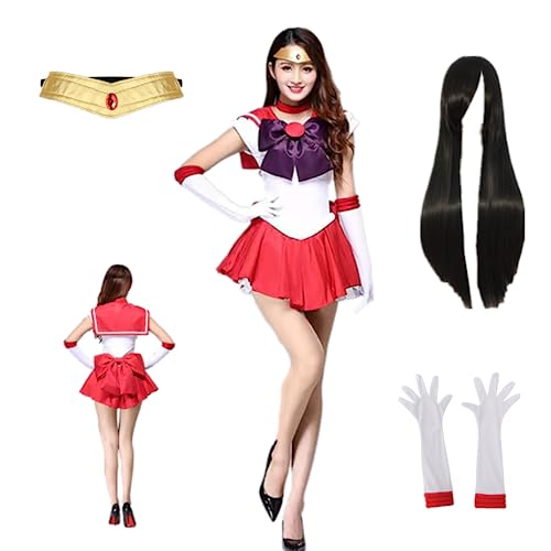 MANMICOS US Größe Anime Mars Cosplay Kostüm Hino Rei Halloween Rock Perücke Anzug (3X-Large) von MANMICOS