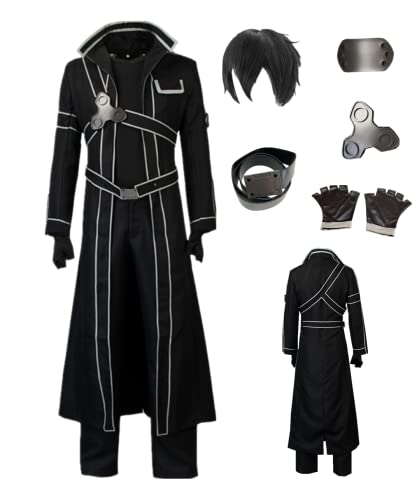 MANMICOS US Größe Anime SAO Cosplay Kostüme Kirito Outfit Männer schwarz Anzug (3X-Large) von MANMICOS