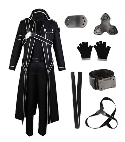 MANMICOS US Größe Anime SAO Cosplay Kostüme Kirito Outfit Männer schwarz Anzug (X-Large) von MANMICOS