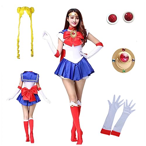 MANMICOS US Größe Anime Usagi Tsukino Cosplay Kostüm Halloween Rock Perücke Anzug (2X-Small) von MANMICOS