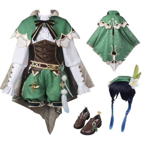 Venti Cosplay-Kostüme, US-Größe, Anime, Mond Fengshen, Halloween-Anzug, Perücke + Schuhe, Größe M, Grün von MANMICOS