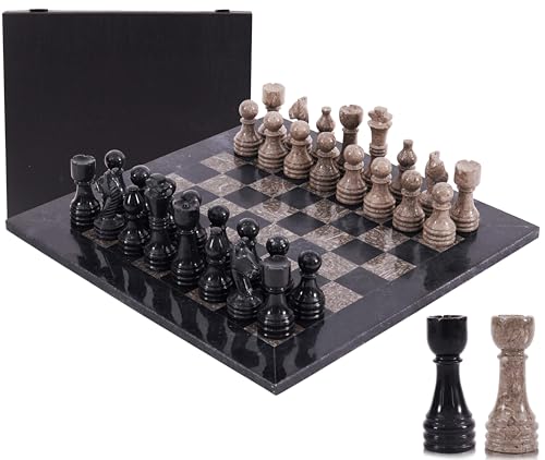 Marble Chess Set 38.1 cm Inches Black & Oceanic Handmade Chess Sets for Adults - Marble Board Game for Family with Storage Box & 2 Extra Queen, Ideal Travel Chess Set & Home Decor von MARBLE RANGE